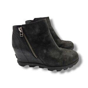 Sorel Joan Of Arctic Wedge II Zip Bootie Womens 9 Black Waterproof Leather